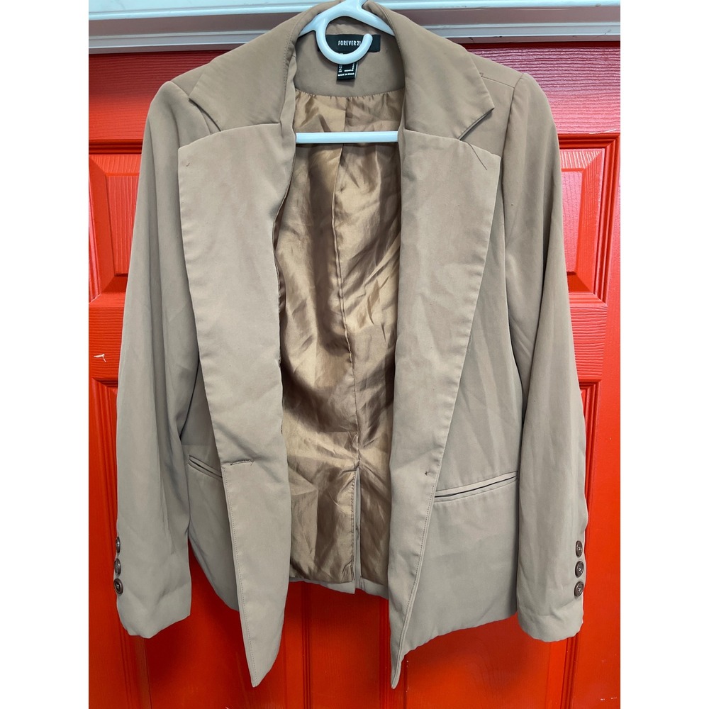 Forever 21 Womens Tan Khaki Single Button Tailored Blazer Jacket Size Small